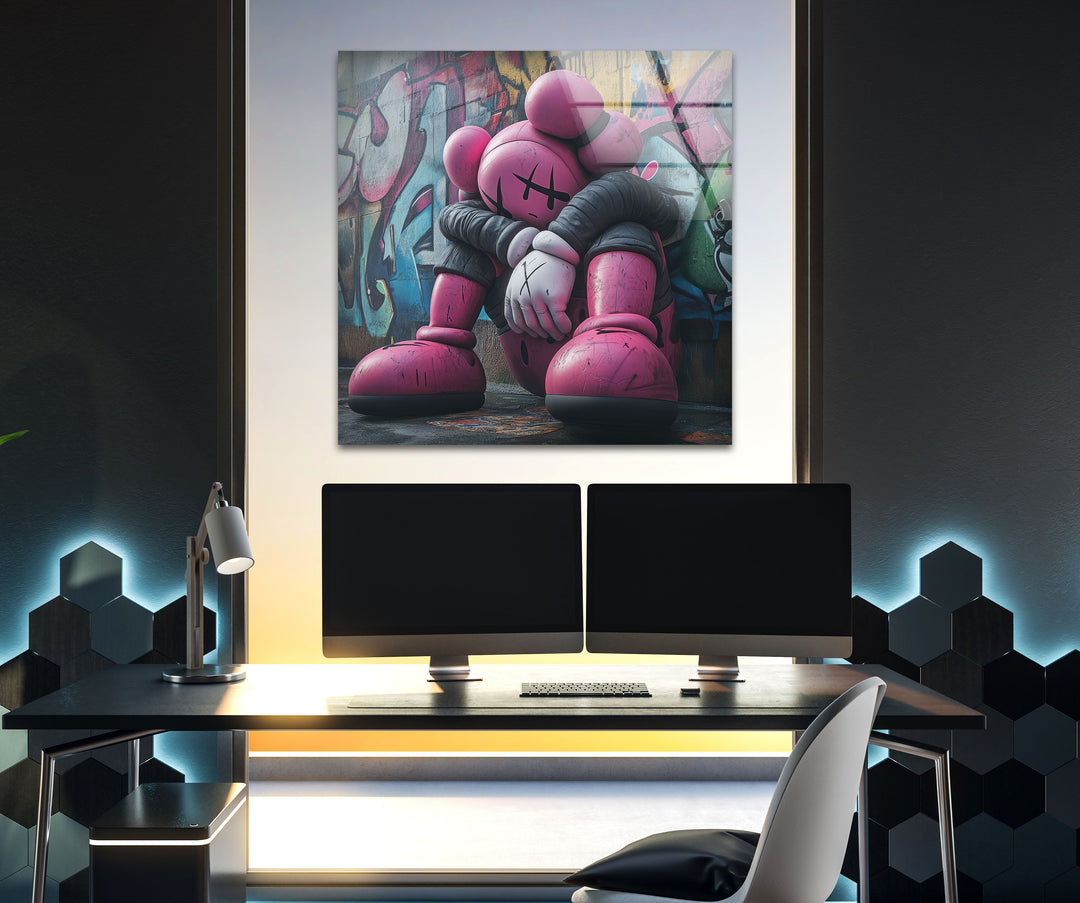 Sad Purple Kaws Glass Wall Art glass image printing, glass prints from photos
