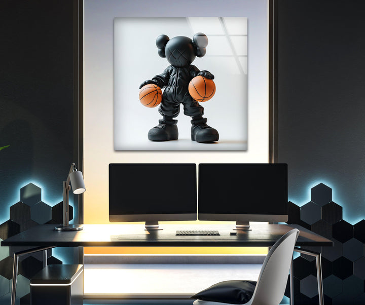 Kaws Basketball Glass Wall Art custom glass pictures, glass art prints
