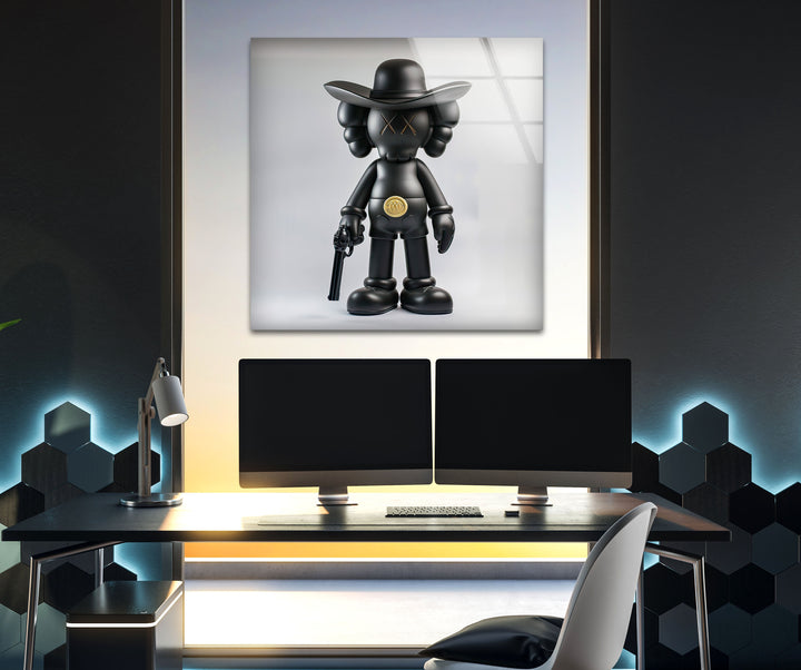 Kaws with Gun Glass Wall Art large glass photo prints, glass wall photos
