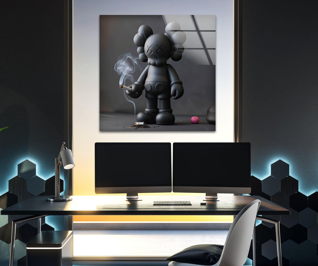 Kaws Smoking Glass Wall Art glass pictures for Wall, glass prints wall art
