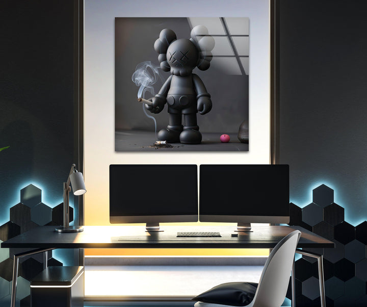 Kaws Smoking Glass Wall Art glass pictures for Wall, glass prints wall art
