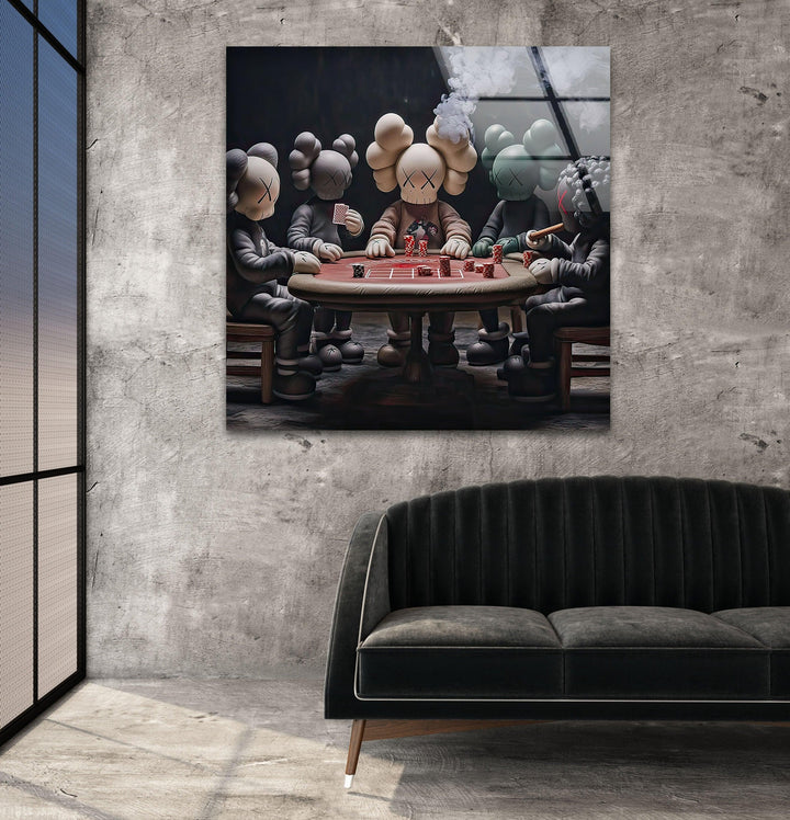 Kaws Playing Poker Glass Wall Art picture on glass wall art, photos printed on glass
