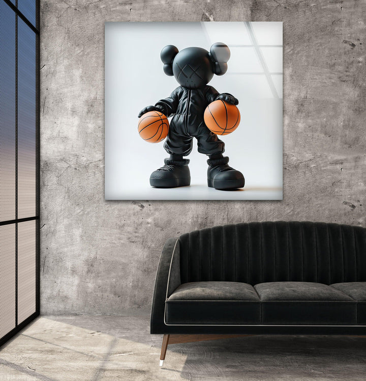 Kaws Basketball Glass Wall Art print picture on glass, Tempered Glass Wall Art
