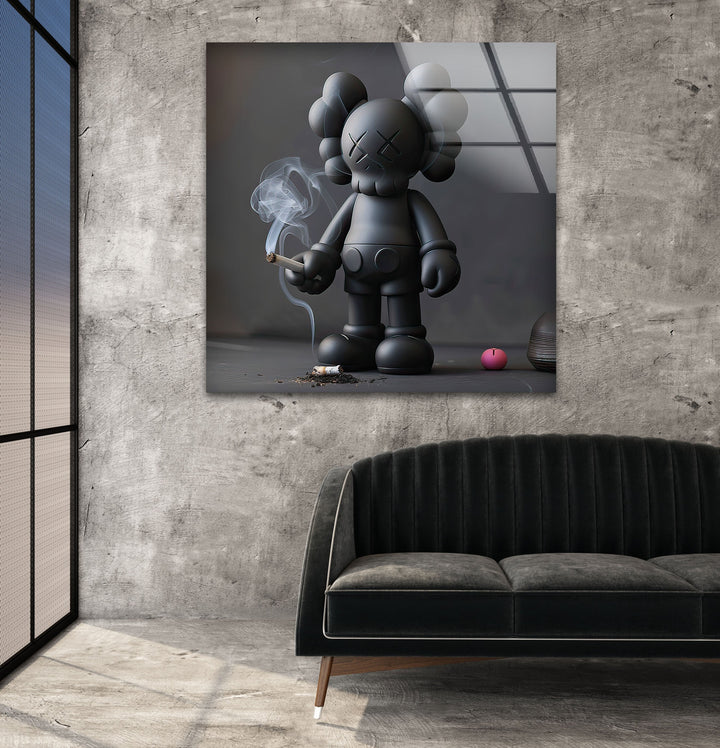 Kaws Smoking Glass Wall Art print picture on glass, Tempered Glass Wall Art
