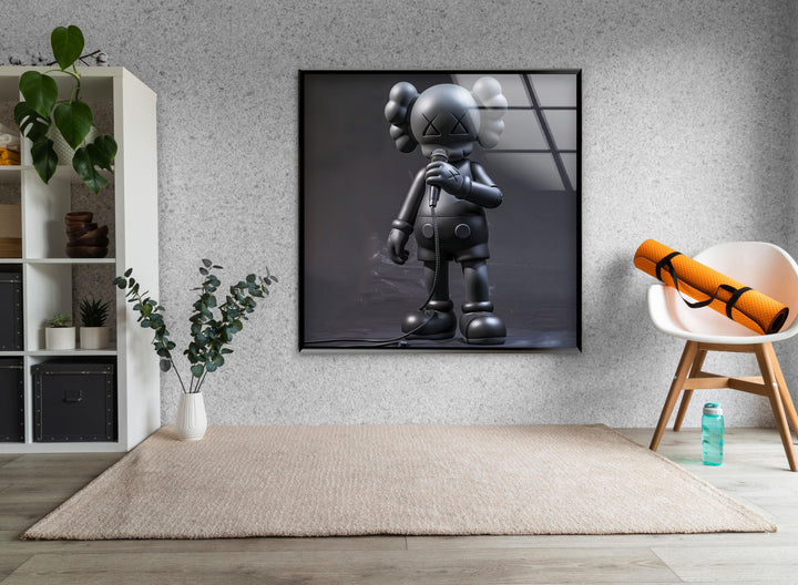 Singer Black Kaws Glass Wall Art glass art painting, glass art for the Wall
