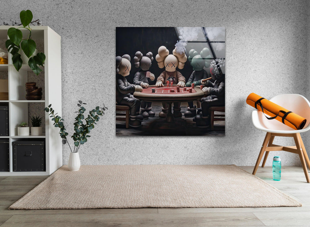 Kaws Playing Poker Glass Wall Art print on glass, glass printed photos
