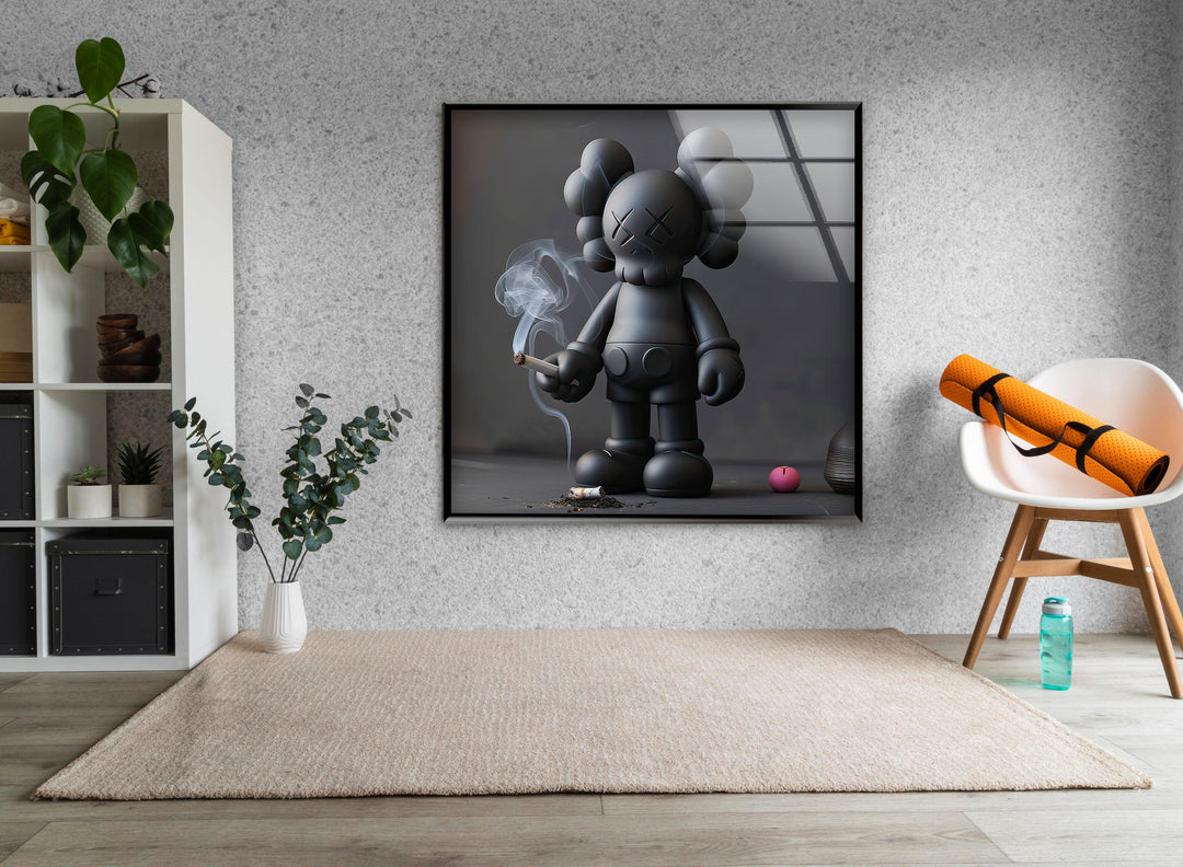 Kaws Smoking Glass Wall Art glass wall decor, glass wall art decor
