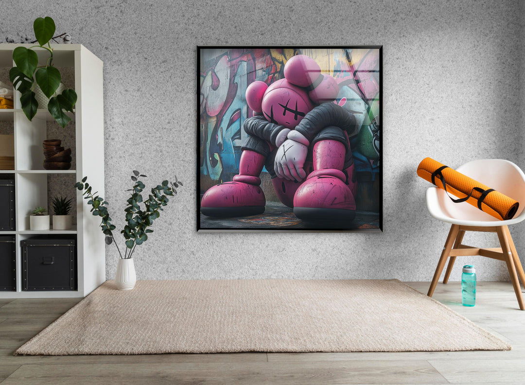 Sad Purple Kaws Glass Wall Art glass photo prints, glass picture prints
