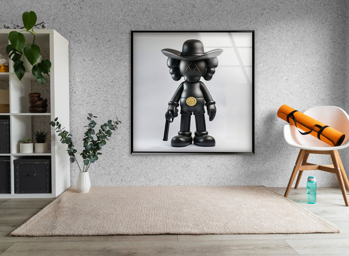 Kaws with Gun Glass Wall Art photo print on glass, prints on glass wall art
