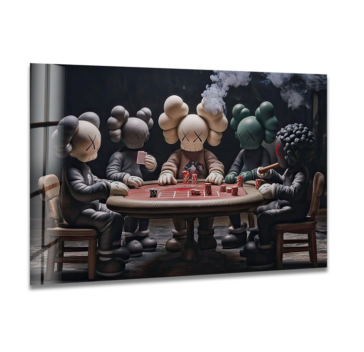 Kaws Playing Poker Glass Wall Art large glass photo prints, glass wall photos
