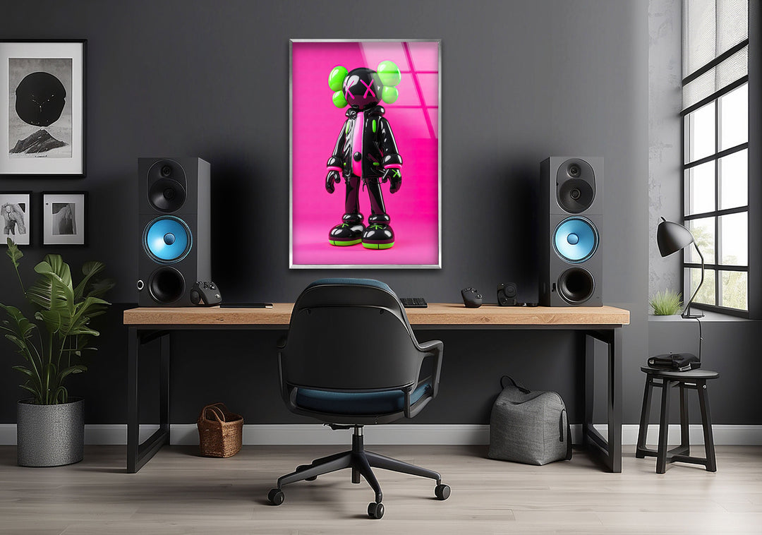 Neon Pink Kaws Glass Wall Art art glass wall art, glass wall art pictures
