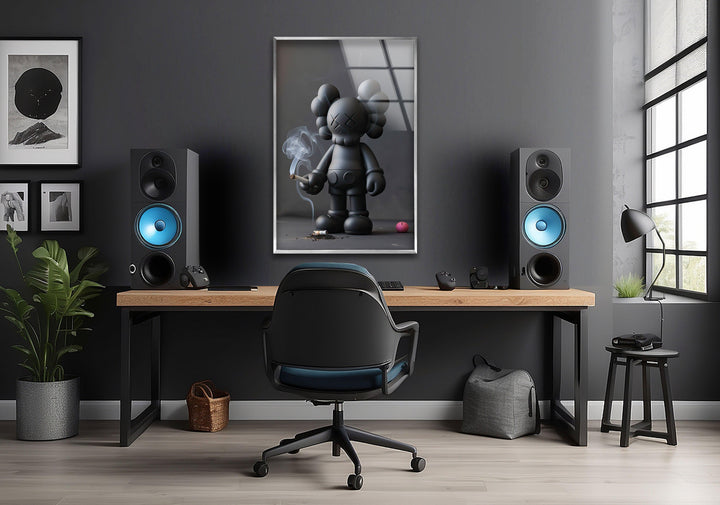 Kaws Smoking Glass Wall Art custom glass pictures, glass art prints
