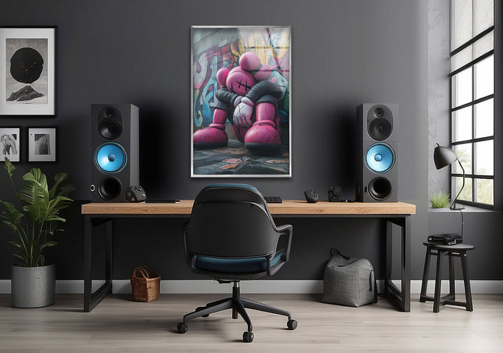 Sad Purple Kaws Glass Wall Art glass pictures for Wall, glass prints wall art
