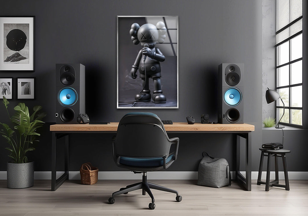 Singer Black Kaws Glass Wall Art large glass photo prints, glass wall photos
