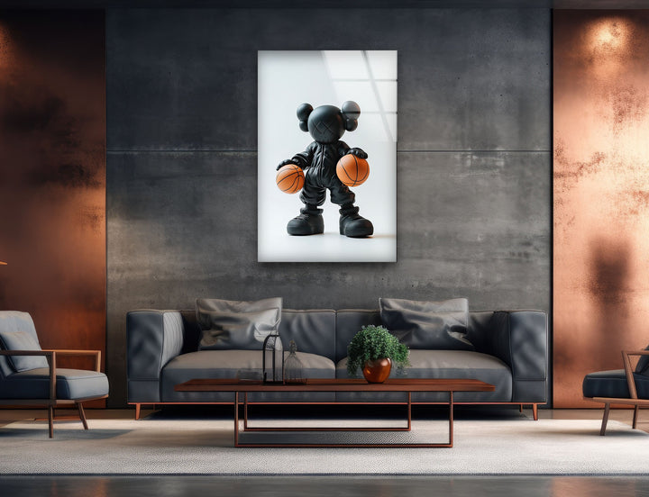 Kaws Basketball Glass Wall Art photo print on glass, prints on glass wall art
