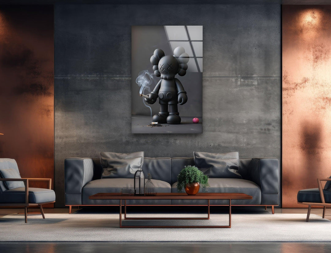 Kaws Smoking Glass Wall Art photo print on glass, prints on glass wall art
