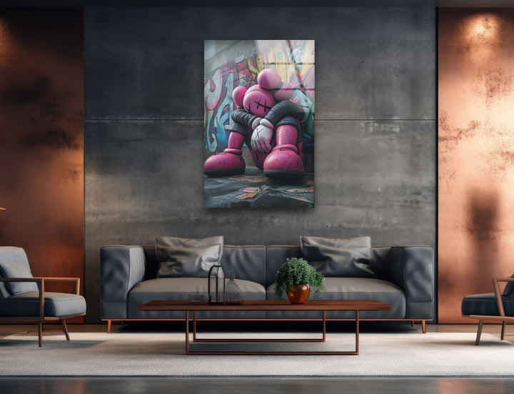 Sad Purple Kaws Glass Wall Art photo print on glass, prints on glass wall art
