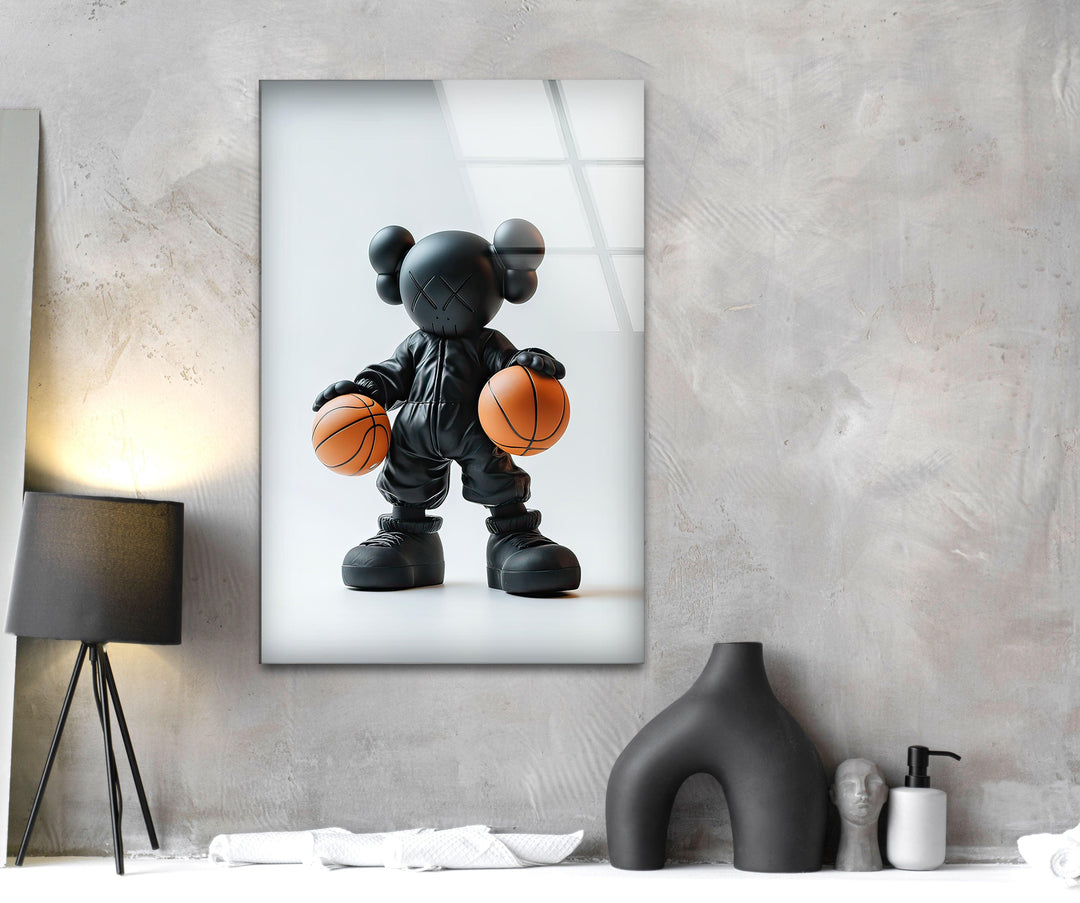 Kaws Basketball Glass Wall Art large glass photo prints, glass wall photos
