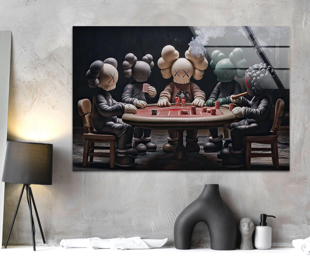 Kaws Playing Poker Glass Wall Art glass art painting, glass art for the Wall
