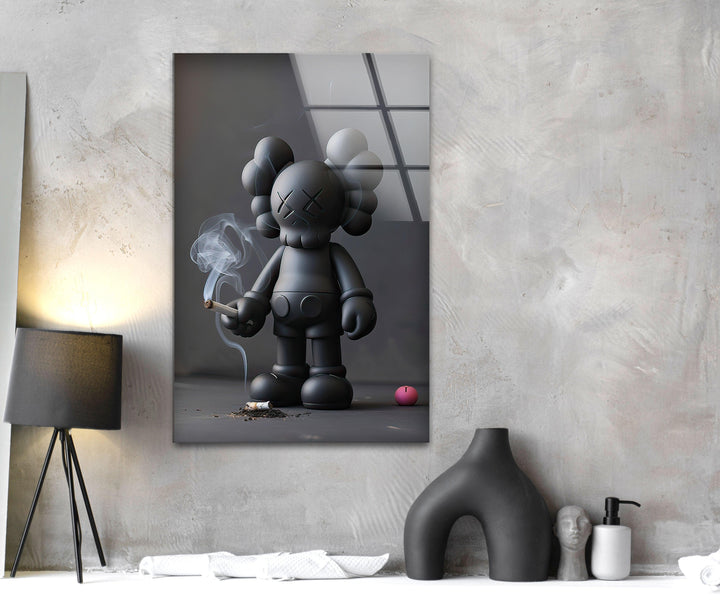 Kaws Smoking Glass Wall Art large glass photo prints, glass wall photos
