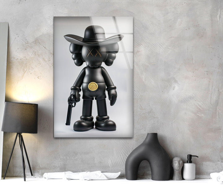 Kaws with Gun Glass Wall Art print on glass, glass printed photos
