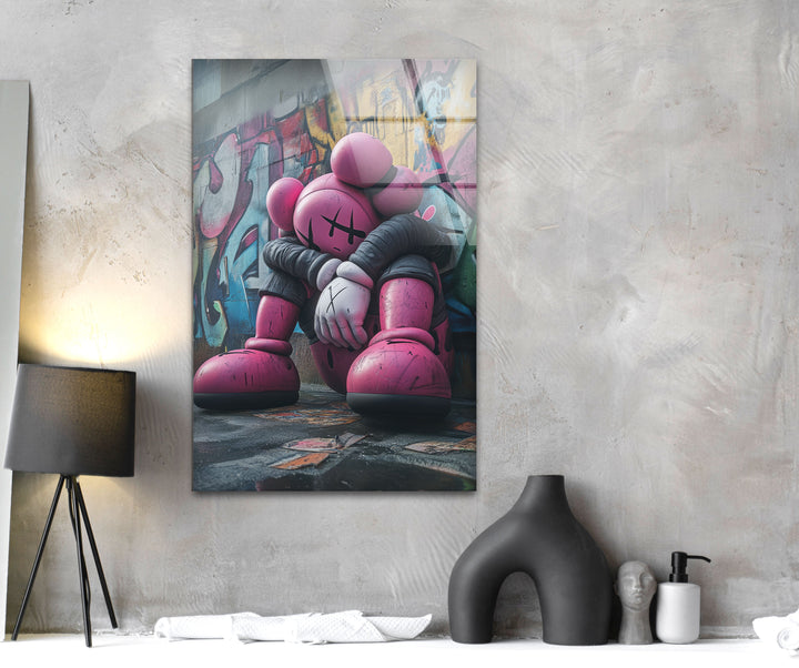 Sad Purple Kaws Glass Wall Art large glass photo prints, glass wall photos
