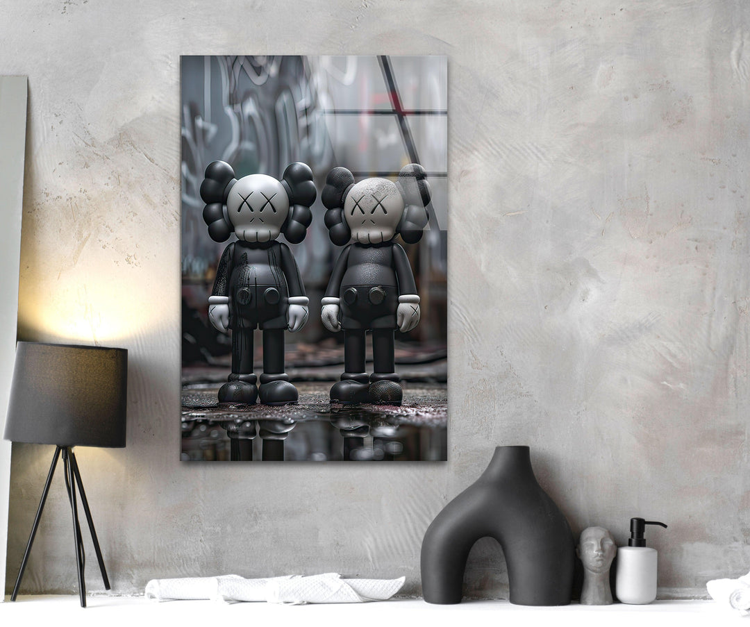 Two Black Kaws Glass Wall Art Glass Printing Wall Art, Print photos on glass
