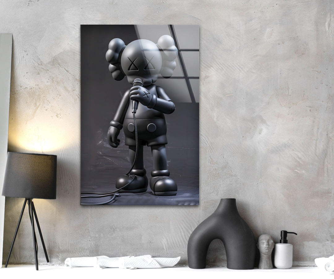 Singer Black Kaws Glass Wall Art picture on glass wall art, photos printed on glass
