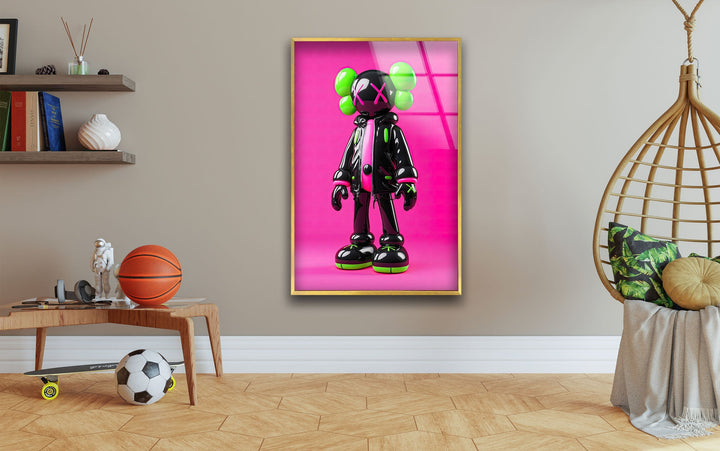 Neon Pink Kaws Glass Wall Art glass image printing, glass prints from photos
