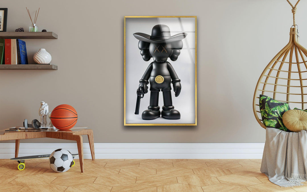 Kaws with Gun Glass Wall Art print picture on glass, Tempered Glass Wall Art
