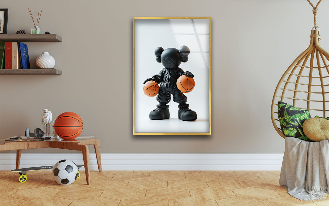 Kaws Basketball Glass Wall Art custom glass photo prints, large glass prints
