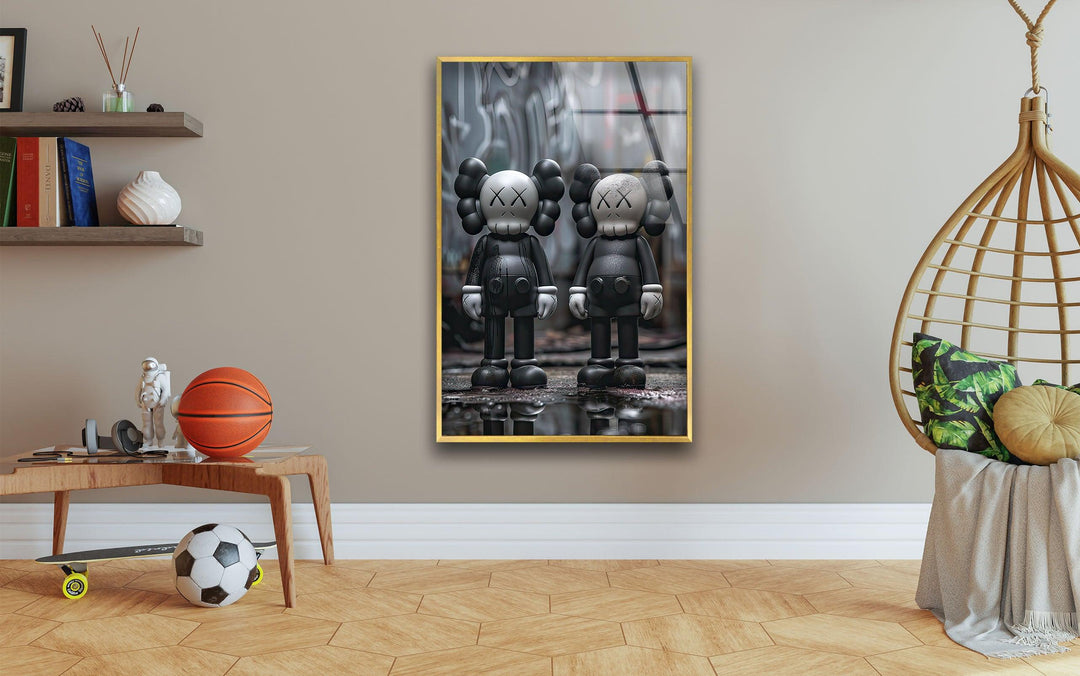 Two Black Kaws Glass Wall Art glass photo prints, glass picture prints
