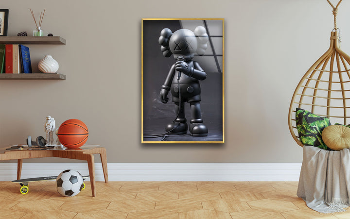 Singer Black Kaws Glass Wall Art print on glass, glass printed photos
