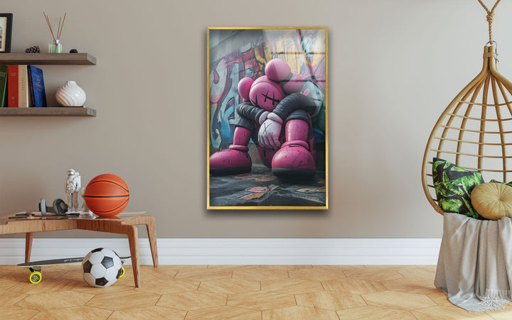 Sad Purple Kaws Glass Wall Art custom glass photo prints, large glass prints
