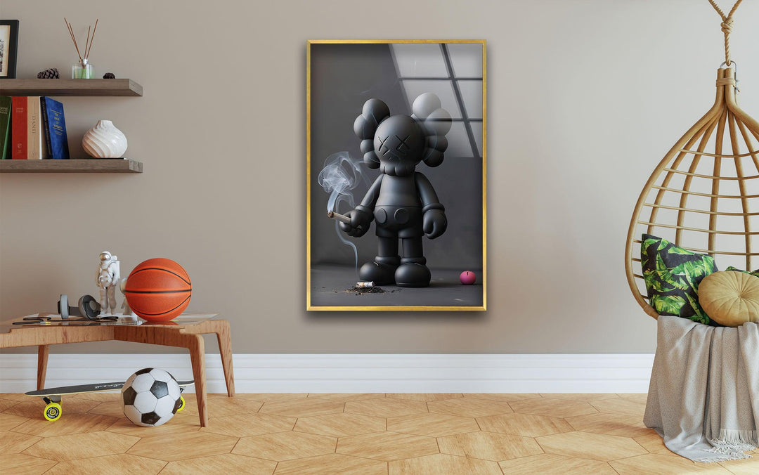 Kaws Smoking Glass Wall Art custom glass photo prints, large glass prints
