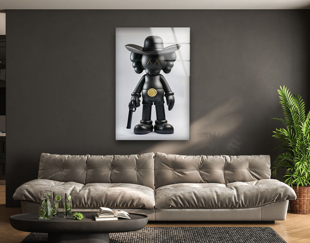 Kaws with Gun Glass Wall Art glass art painting, glass art for the Wall
