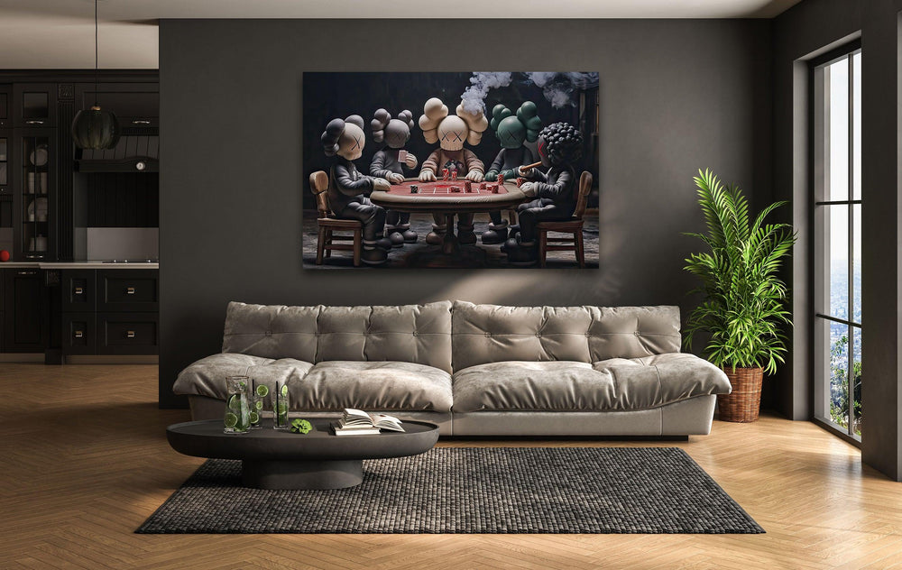 Kaws Playing Poker Glass Wall Art custom glass photo prints, large glass prints
