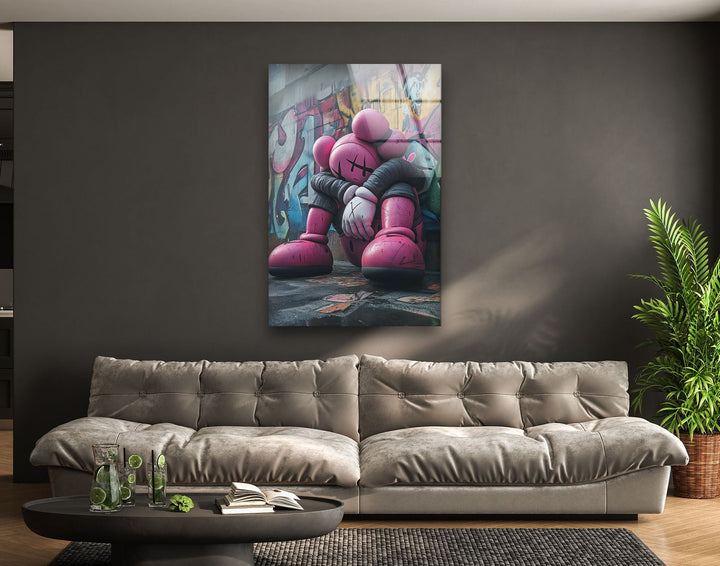 Sad Purple Kaws Glass Wall Art Glass Printing Wall Art, Print photos on glass
