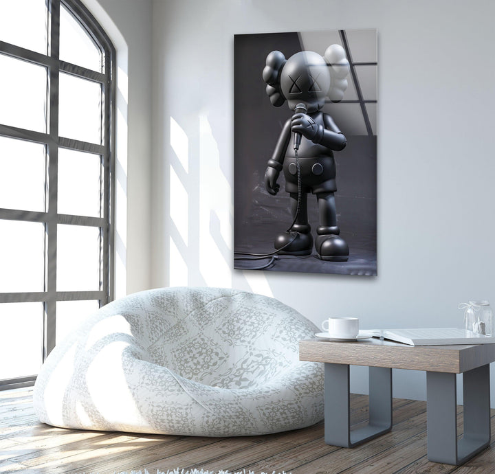 Singer Black Kaws Glass Wall Art print picture on glass, Tempered Glass Wall Art
