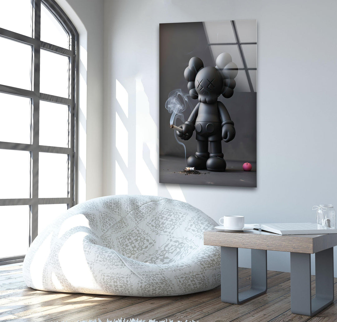 Kaws Smoking Glass Wall Art picture on glass wall art, photos printed on glass
