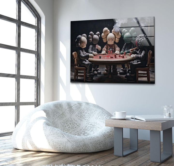 Kaws Playing Poker Glass Wall Art Glass Printing Wall Art, Print photos on glass
