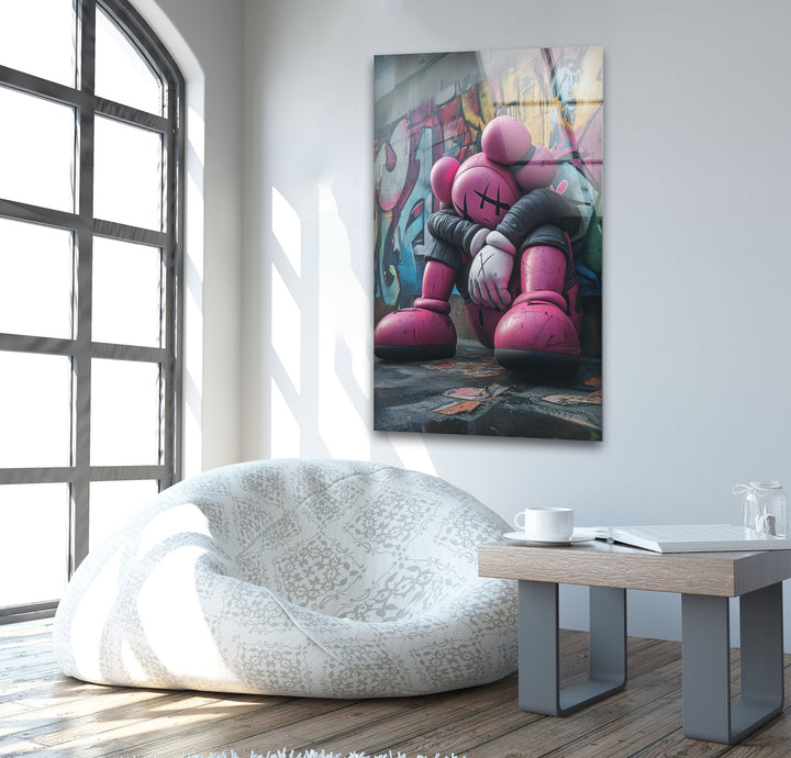 Sad Purple Kaws Glass Wall Art picture on glass wall art, photos printed on glass
