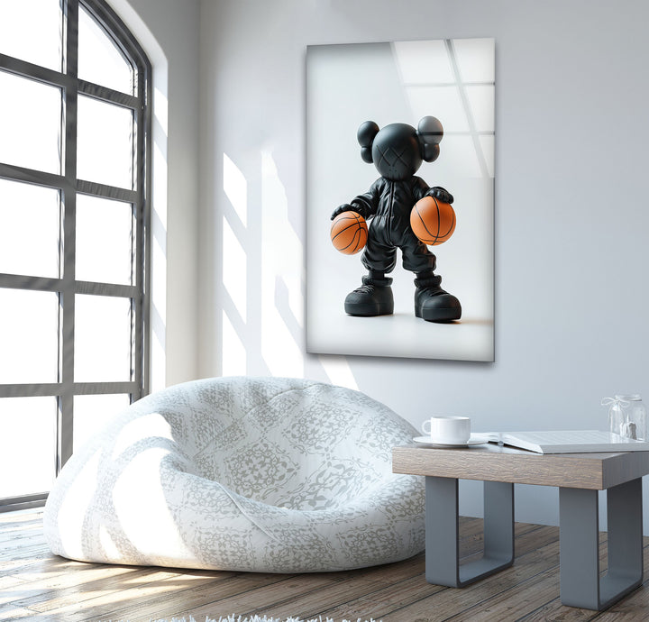 Kaws Basketball Glass Wall Art picture on glass wall art, photos printed on glass
