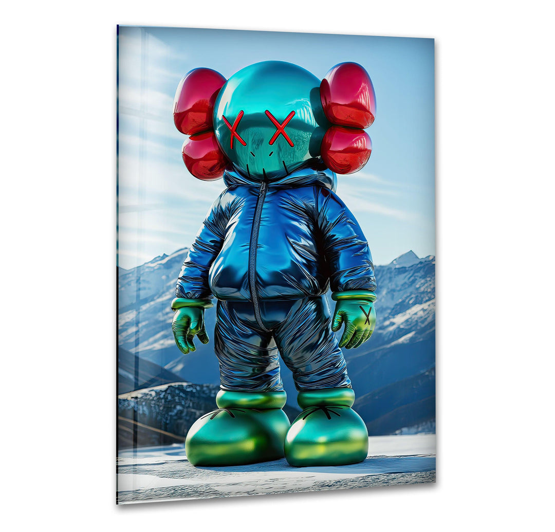 Kaws with Jacket Glass Wall Art glass art painting, glass art for the Wall
