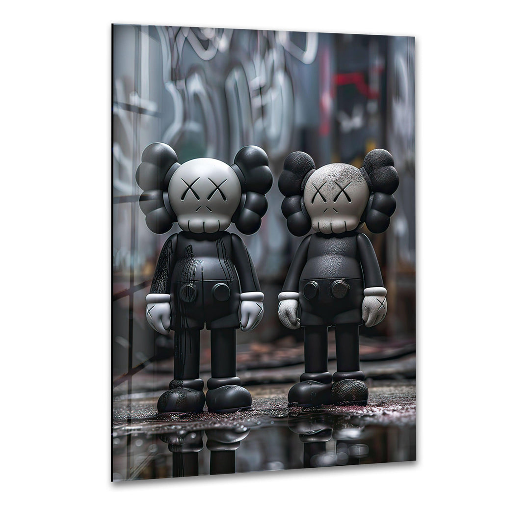 Two Black Kaws Glass Wall Art print picture on glass, Tempered Glass Wall Art
