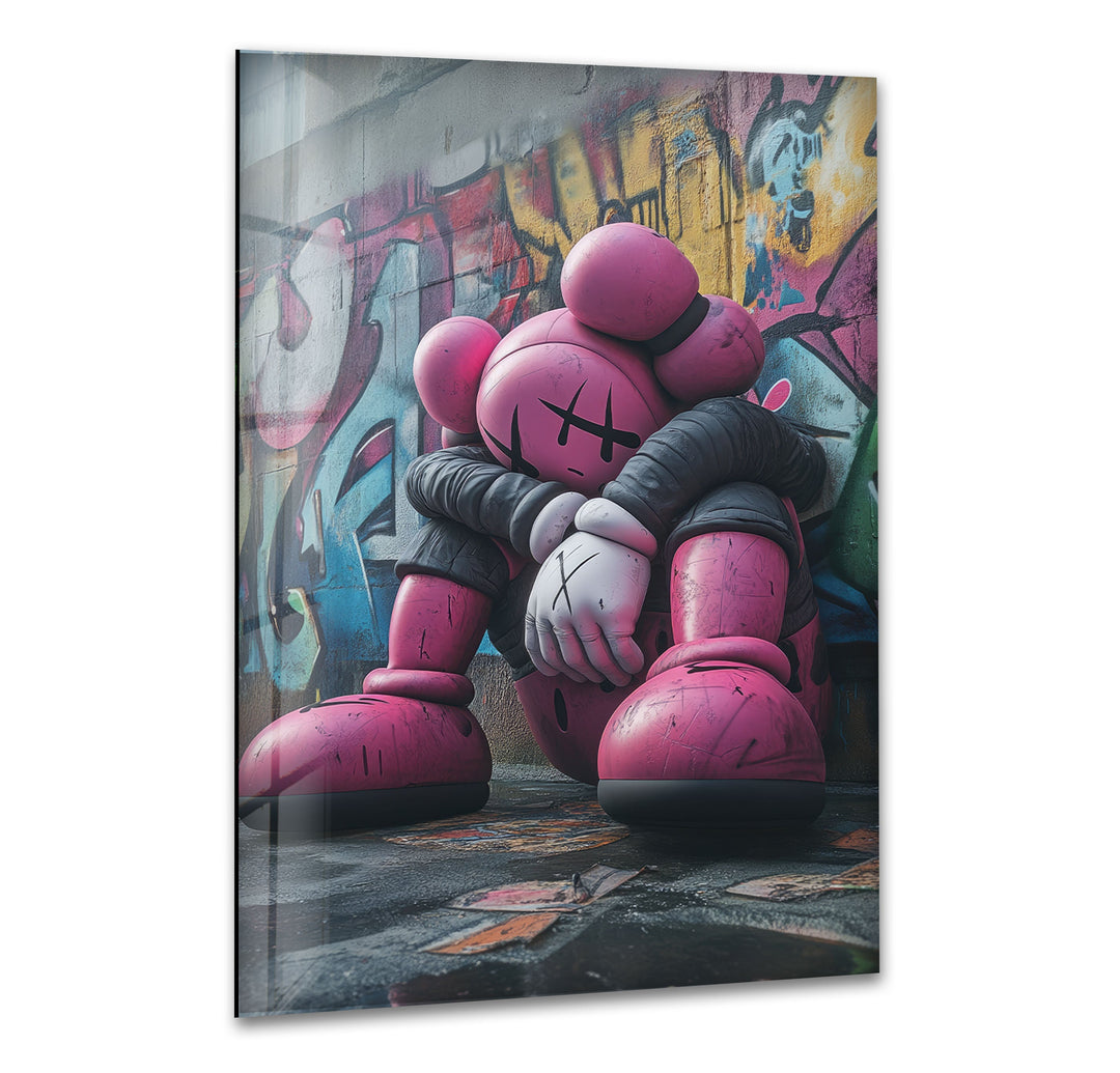 Sad Purple Kaws Glass Wall Art art glass wall art, glass wall art pictures
