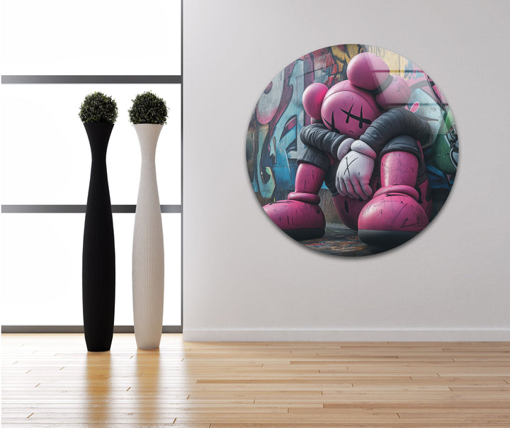 Sad Purple Kaws Glass Wall Art print on glass, glass printed photos
