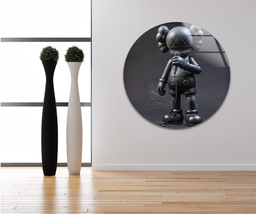 Singer Black Kaws Glass Wall Art glass wall decor, glass wall art decor
