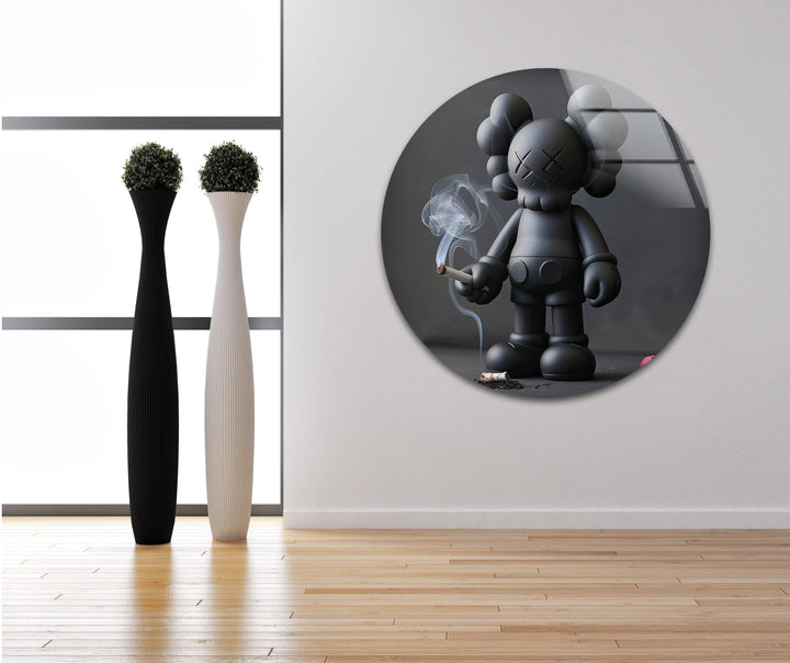 Kaws Smoking Glass Wall Art print on glass, glass printed photos
