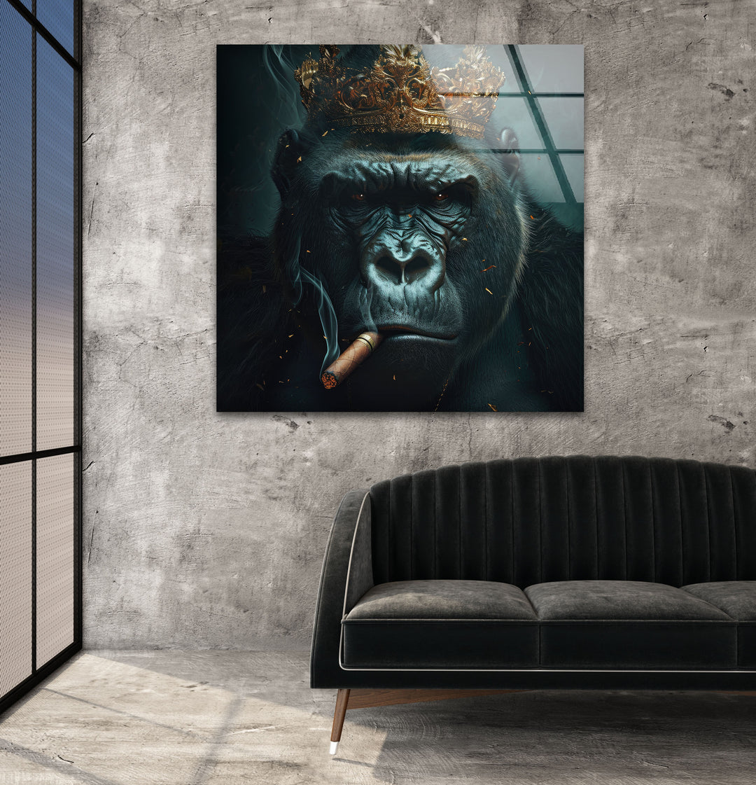 Mafia King Gorilla Glass Wall Art, custom glass pictures, glass art prints